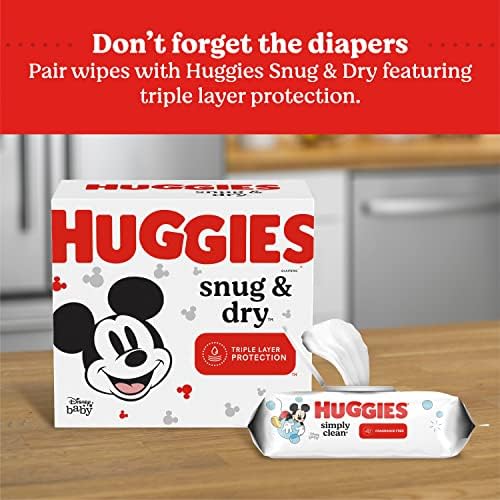 Бебешки кърпички без мирис, Huggies Simply Clean, Бебешки кърпички за памперси без ароматизатори, 3 опаковки с панти капак (общо