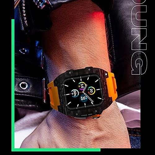 KAPPDE Луксозен калъф от въглеродни влакна, набор ленти за Apple Watch 8 7 45 mm 6 5 4 se, 44 мм, гумен ремък, комплект
