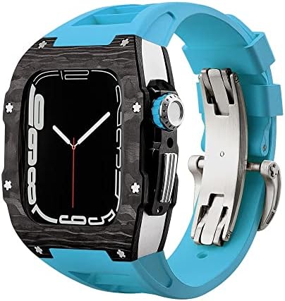 KAPPDE Луксозен калъф от въглеродни влакна, набор ленти за Apple Watch 8 7 45 mm 6 5 4 se, 44 мм, гумен ремък, комплект промяна Направи