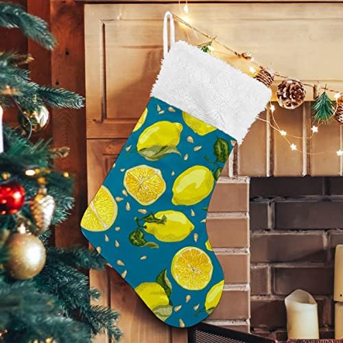 Коледни Чорапи, Пресни Плодове, Лимон Жълто-Зелени Листа, Синьо-Бели Плюшени Белезници От Мерсеризованного Кадифе Семеен Празник Персонализирани Голям Отглеждане