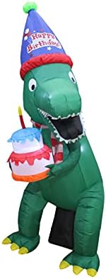 Надуваеми играчки Цвят Височина 7 метра честит Рожден Ден, Надуваем Зелен Динозавър с Торта и една Свещ, Предварително Осветени