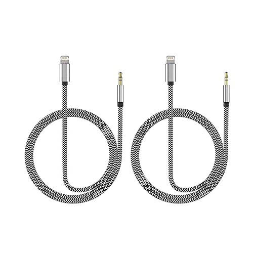 2 пакета Aux Кабел за iPhone, Сертифициран от Apple Пфи Спомагателен Aux аудио кабел Lightning с дължина 3,3 фута до 3,5 мм за iPhone 14 13 12 11 XR XS X 8 7 iPad, iPod, iPhone, Aux Кабел за автомобилната/ до