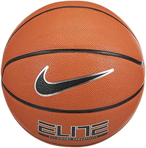 Найки Унисекс - Елитен Баскетболен топка за всички видове спорт, Амбър Сребрист Металик / Черно, 7, Кехлибар и Черен Сребрист
