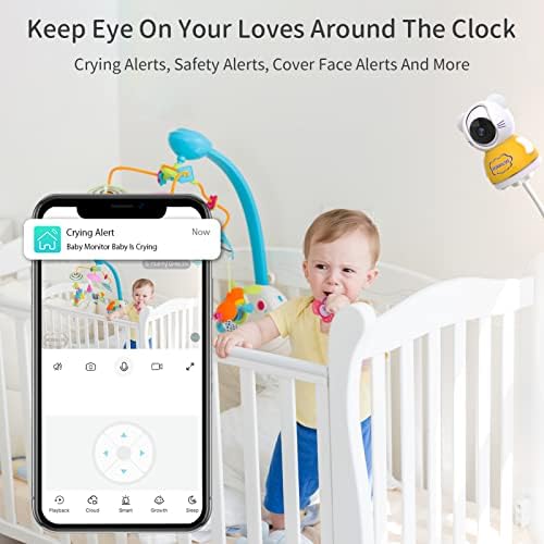 Следи бебето MOMWILIKE WiFi с една камера и звук, датчик за температура / влажност, Разкриването на вик и анализ на съня, нощно виждане, двустранно разговор, видео 2,5 K HD, с пр