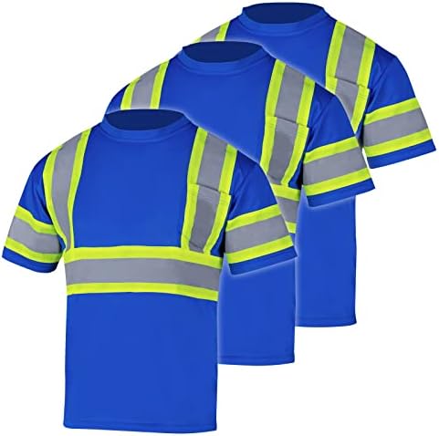 FONIRRA 3 Опаковки Защитни Светлоотразителни Тениски Повишена видимост за Мъже с Къси ръкави ANSI Class 2