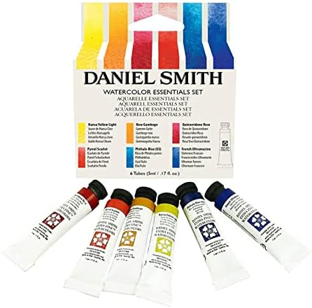 DANIEL SMITH 285610005 Уводна Акварел Extra Fine Essentials, 6 Тюбиков, 5 мл, Син / Прозрачен / Жълт