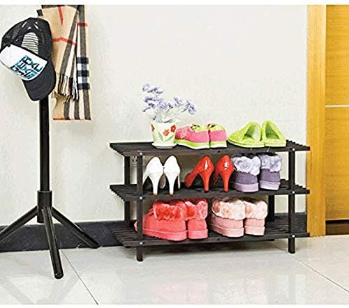 Домакински 3-Етажна шкаф за обувки LLRYN с дръжка | Бамбук | Масив дърво | Шкафове и Антре (Цвят: Черен)