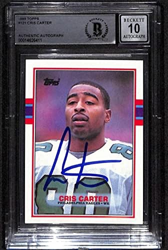 #121 Крис Картър RC - 1989 Футболни картички Topps (Звезда) С рейтинг на БГД AUTO 10 - Футболни картички с автографи на NFL
