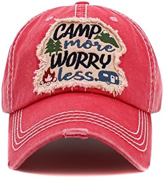 Дамски бейзболна шапка ScarvesMe Лагер More Worry-Малко От Промит Винтажного Памук С Бродерия, Регулируем бейзболна шапка