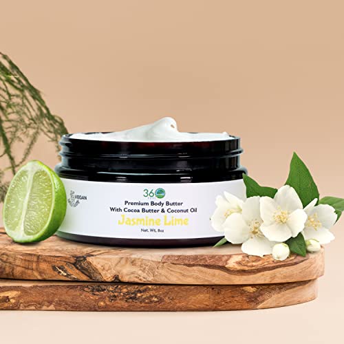 Масло за тяло 360Feel Жасмин Lime - Подхранващ хидратиращ крем с масло от какао и ши - Кокосово и зехтин - Растителни съставки