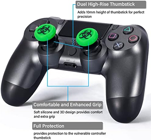 Удължителен кабел за джойстик Playrealm FPS и силиконов калъф с 3D текстура, 2 комплекта за PS5 Dualsenese и контролер PS4 (BioH Green)
