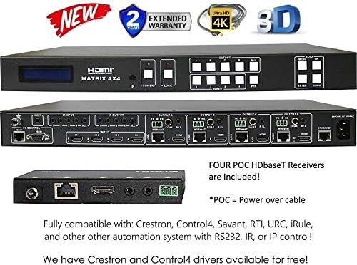 матричен превключвател 4x8 4K, HDMI 4x4 с четири PoC-приемници (CAT5e или CAT6). HDCP2.2 Избора на маршрута HDTV SPDIF Аудио CONTROL4