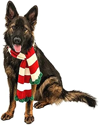 Коледен Шарен шал за кучета Midlee - Червен / Бял със зелен помпоном (Малка)