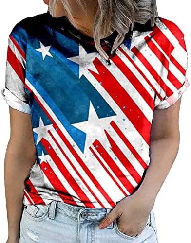 Блузи с къс ръкав за момичета Charella, Блуза с образа на Американския Флаг, Тениска с кръгло деколте, Летни Есенни Блузи 2023 WK