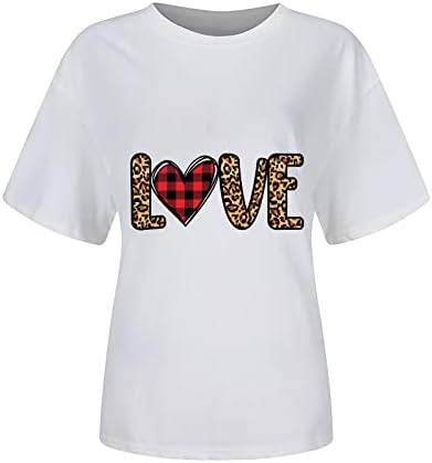 Ризи за Свети Валентин, Женска Тениска С Принтом Любовни Писма, Забавни Леопардовые Тениски в Клетка с участието на Сърца, Ежедневни Блузи