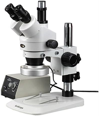 Професионален тринокулярный стереоскопичен увеличение на микроскопа AmScope SM-1TNY-80M, окуляры WH10x, увеличаване на 7X-90X, обектив с увеличение от 0,7 X 4,5 X, led околовръстен ла?