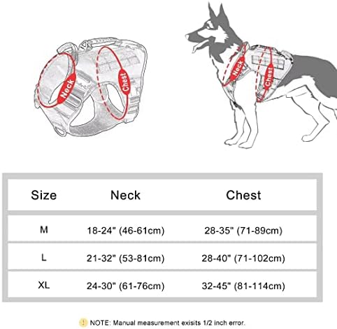 Beirui Здрава тактическа шлейка за кучета с подсумками и ивици за кучета със средни размери, не простираща, Тежкотоварни Военна