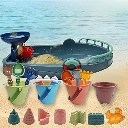 Комплект играчки за пясък с дълги пики IOKUKI с мрежесто чанта, включително лодка за баня, комплект за строителството на замъка, Плажни Кофи, Лопати, Гребла, Форма, Набо