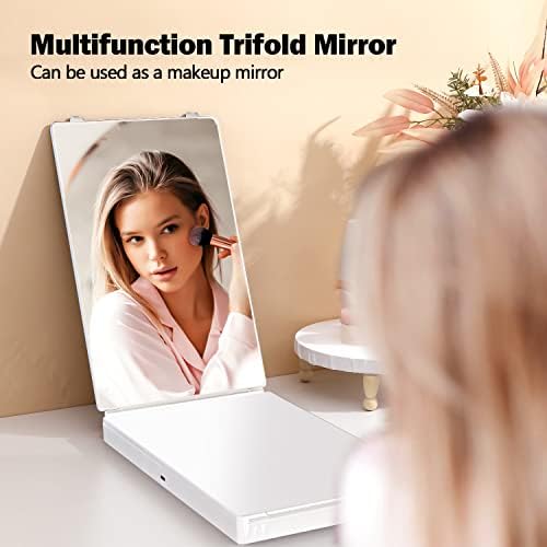 JANMPASK led 3-Полосное Огледало за Самостоятелно Подстригване на Коса, Огледало за Тоалетка за Маса, Аксесоари за Фризьорски