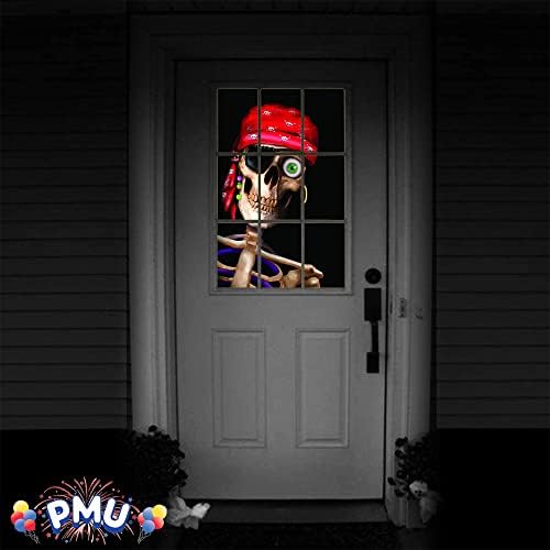 PMU Плакат на прозорец с изображение на Весел Пират Черепа на Хелоуин - Добри плакати на Хелоуин, за стенен изкуство, стая и дома - Аксесоари