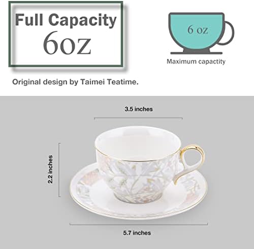 Порцеланови чаши Чай и чинии Taimei Teatime 6 унции, Комплект от 2 части, чашата за Кафе с блюдцем в британски стил с тапицерия