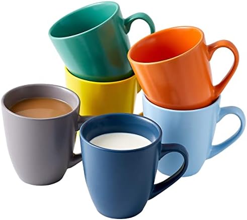 Комплект разноцветни чаши кафе на Bruntmor 16 грама, 6 керамични чаши за еспресо Голям размер, безопасни за микровълнова печка Чаши за