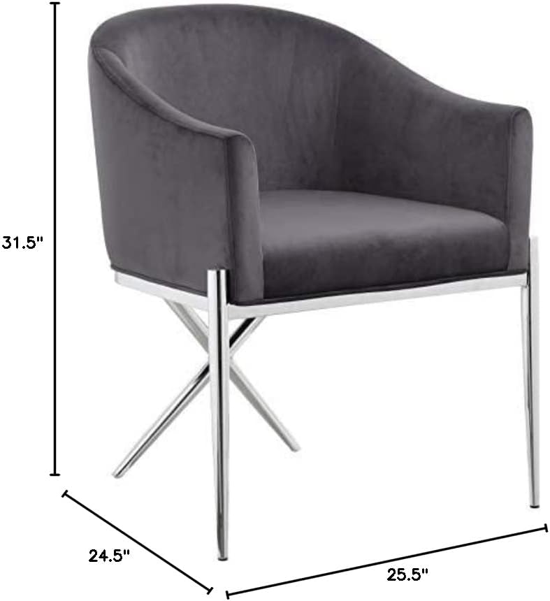 Meridian Furniture Xavier Collection Модерен Кът за кресло с кадифена тапицерия и здрави стоманени Х-образна лети крака,