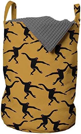 Чанта за дрехи Ambesonne Gorilla, повтарящ Се модел на Силуета на Препускащ Маймуни, Кошница за дрехи с дръжки, Закрывающаяся на шнур, за пране, 13 x 19, Оранжево-Сиво