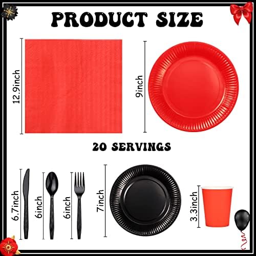 Irenare 142 бр Червени и Черни Хартиени чинии и Салфетки, за да проверите за бала Червено и Черно за Еднократна употреба