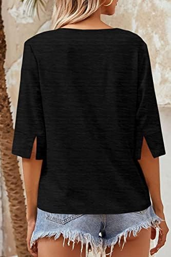 Дамски Модни тениска Grlasen с V-образно деколте и къс ръкав, Монофонични Свободен Базов топ