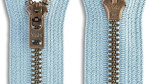 №5 Дънки/панталони от антични месинг карамельно-син цвят с ципове YKK средна плътност - Цвят карамельно-синьо 542 - Изберете си дълъг -