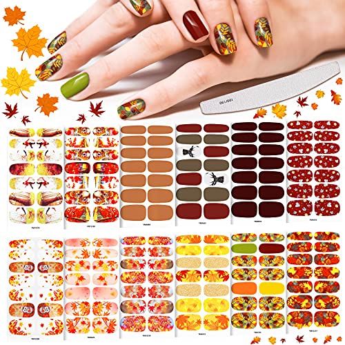 12 Листа 168 броя Есенна Пълна Обвивка за нокти, Стикер за нокти на Деня на Благодарността, Стикер за нокти под формата на Кленов лист,