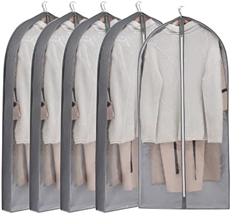Торби за дрехи от нетъкан текстил HJMAX, Комплект от 5 Окачване на чанти за дрехи, Прахозащитен Чанти за дрехи, Дишащи Чанти