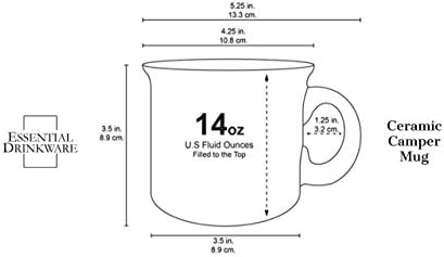 Essential Drinkware Керамични кафеена чаша за огъня на 14 унции (комплект от 4 части), Черен с крапчатой тапицерия - Здрава толстостенная