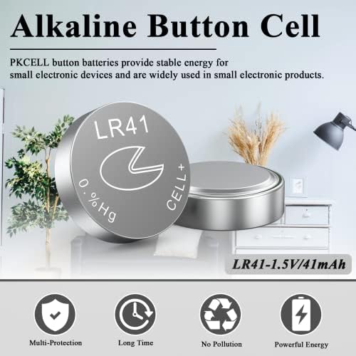 PKCELL AG3 от 1,5 Батерии LR41 392 384 192 Бутон Алкален елемент за цифров термометър - 5Count
