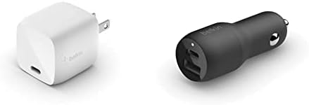 Стенно зарядно Belkin BoostCharge USB C мощност 30 W GaN - Зарядно устройство за iPhone и зарядно за кола с два USB капацитет от 37 W - USB Порт C мощност от 25 W и порт USB A мощност 12 W за зарежд?