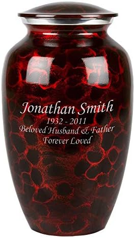 Perfect Memorials Голяма кремационная урна с надпис по поръчка в Черно и Червено на цвят (200 cc / инч) - Елегантна алуминиева урна