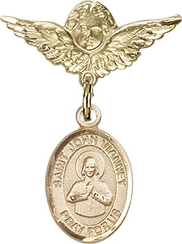 Иконата на детето Jewels Мания за талисман на Свети Джон Вианни и икона на Ангел с крила | Икона детето си от 14-каратово злато с