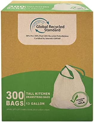 Кухненски торби за боклук TYPLASTICS височина 13 литра с завязками GRS (количество 300 броя), екологично Чисто нов дизайн материал