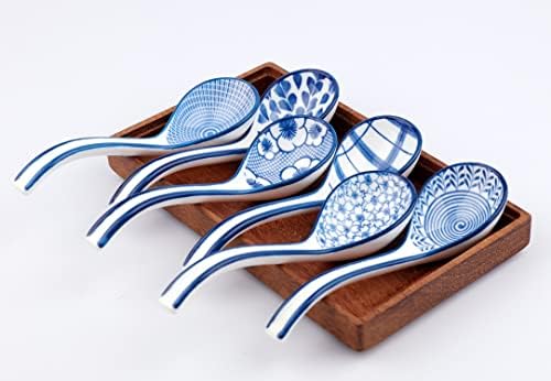 Набор от азиатски Суповых лъжици от 6 Керамични Китайски Суповых лъжички за Рамена с дълга дръжка, Суповые лъжица за спагети