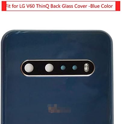 Подмяна на задната стъклен капак на батерията V60 ThinQ за LG V60 ThinQ със Стъклен Обектив на камерата и рамкова лента (син)
