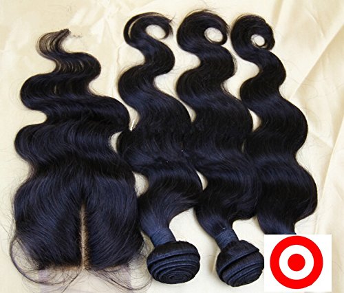 DaJun Hair 7A 3 връзки Коса С Кружевными обков в Средната част на Монголската естествена Коса Remy Обемна Вълна Естествен цвят (марка: DaJun)
