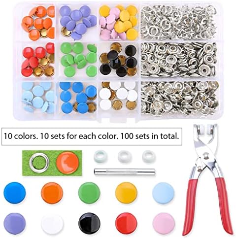 N/A 100 Комплекти от инструменти за застежек, Метални Копчета, Пръстени с Клещи за Скоби на Прес-инструмента за шиене на дрехи 10 цвята (Цвят: както е показано, размер: ка