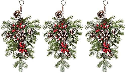 NSQFKALL Коледна Украса За врати, Зимни Плодове Изкуствен Изкуствен Червен Празничен Декор От Ратан Венец от Чемшир (Зелен, един