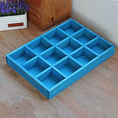 Anncus Ретро 12 Решетки Дървена Кутия За Съхранение на Настолни Бижута/ Кутия за Водни растения - (Цвят: синьо)