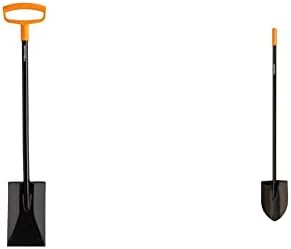 Плоска Квадратна Градинска лопата Fiskars със стоманени D-образна дръжка, Градински инструменти за Почистване, копаене, премахване