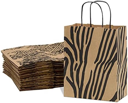 Подаръчни торбички от кафява хартия - 8x4x10 инча, 25 опаковки, Кафяви Хартиени торби с дръжки във формата на животни, Леопард,