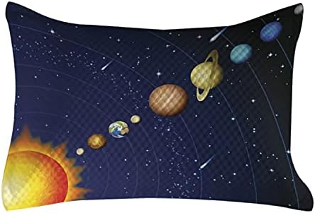 Космическа Стеганая Калъфка Ambesonne, Изображение на Слънчевата Система, Слънцето, Уран, Венера, Юпитер, Марс, Плутон, Сатурн и Нептун,