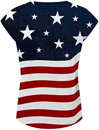 Тениски на 4 юли, Ризи за Жени, Туника с Къс ръкав и V-образно деколте, Потник на Райета с Флага на САЩ, Патриотическая