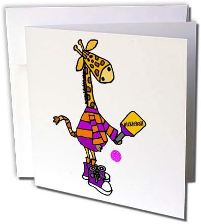3d Рисунките на Всички Усмивки Изкуство, Спорт и хоби - Сладък Забавен Жираф Играе в Пиклбол Спортен карикатура - 1 Поздравителна картичка